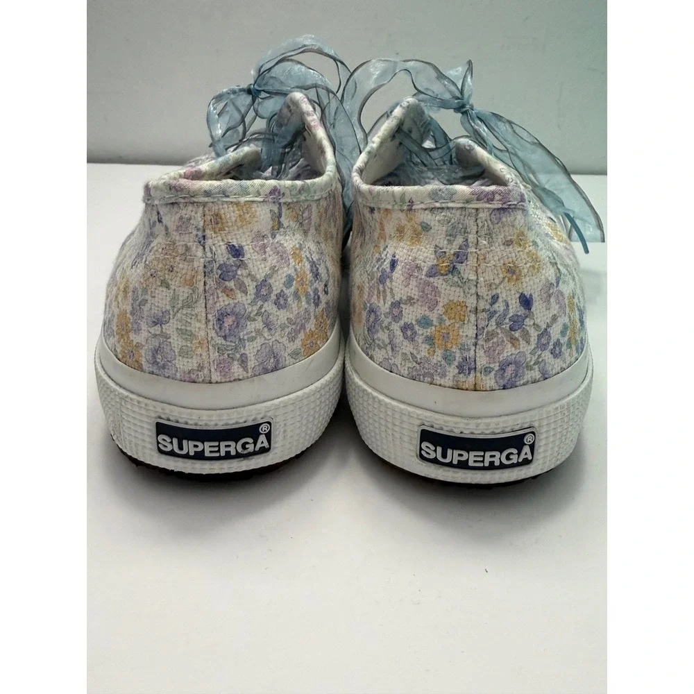 Superga x LoveShackFancy Floral 2750 Cotu Sneakers Blue Ribbon Laces Womens 7.5